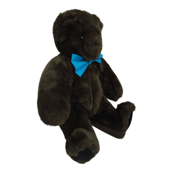 Vermont Teddy Bear 14" Plush Chocolate Brown Stuffed Animal Toy Blue Bow Tie - Picture 2 of 12